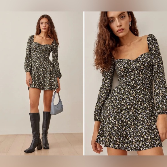 New! Reformation Mochi Long Sleeve Floral Mini Dress in Esprit 🪻🪻size 10 - Picture 1 of 16